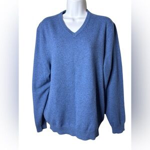 Club Room Mens V Neck Cashmere Sweater Size M Blue Pullover Academia Golf
